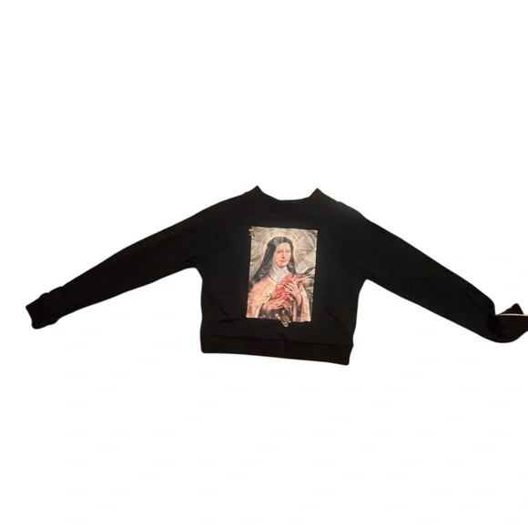 Christopher Kane Saint Teresa Virgin Mary Black Cropped Sweater Size XS Pins - Picture 3 of 16